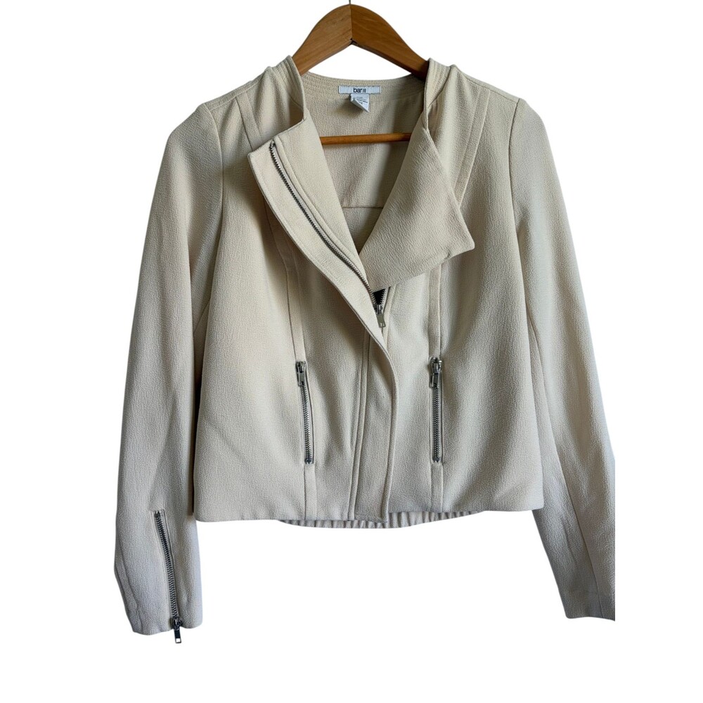 Bar III Cream Asymmetrical Moto Jacket Women's Size Small Excellent Condition